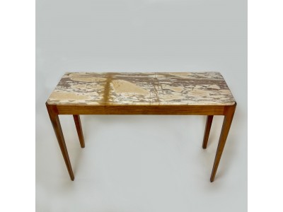 Pair of Cherry Wood & Yellow Siena Marble Consoles