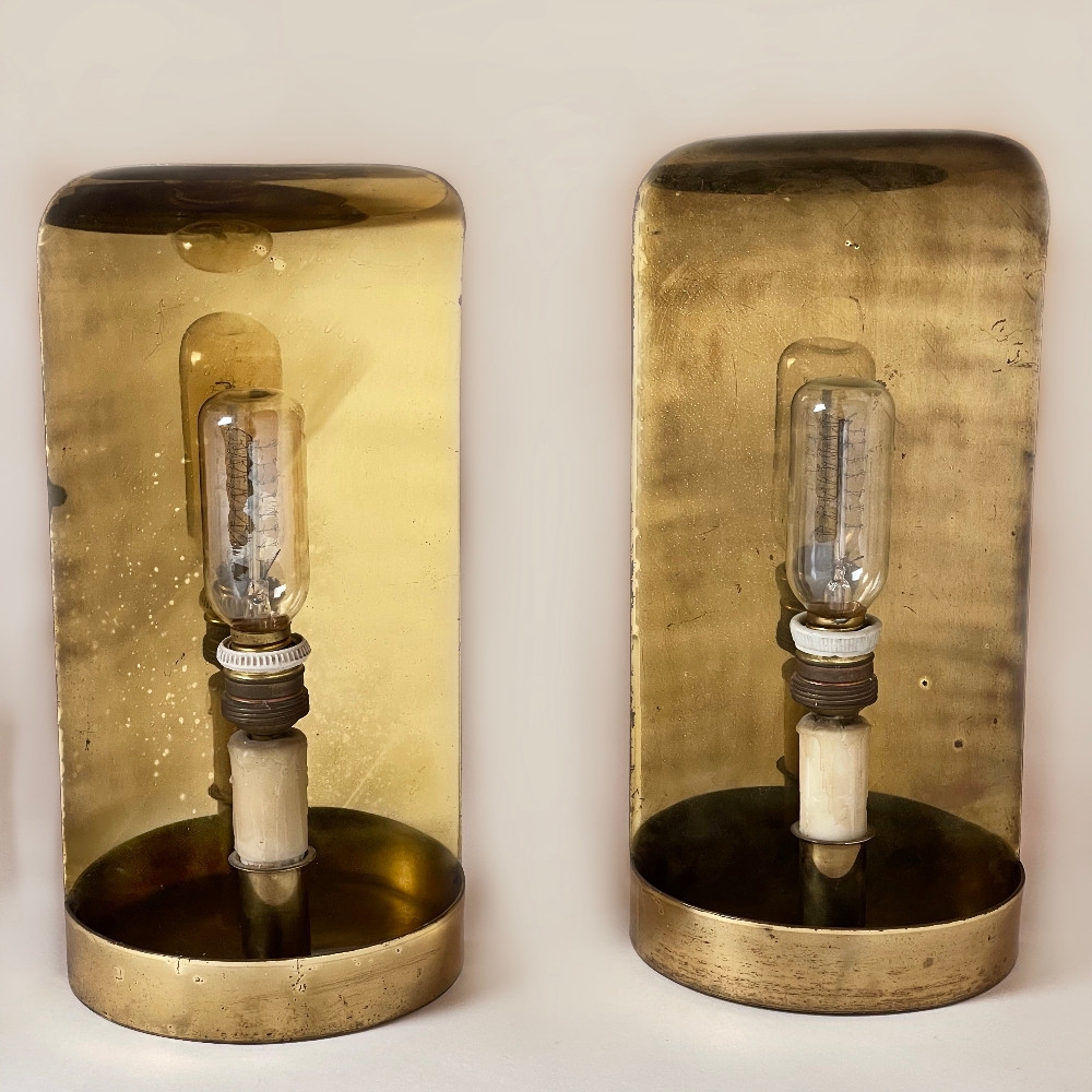 Mid-Century Modern Pair of Curved Brass Sconces