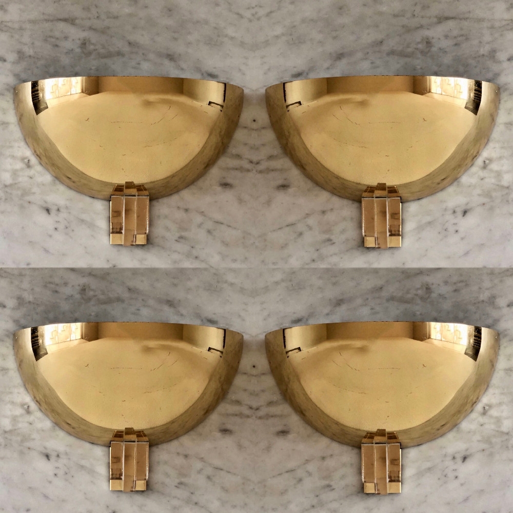 Late 20th Century Two Pairs of Space Age Gold Metal & Transparent Lucite Sconces