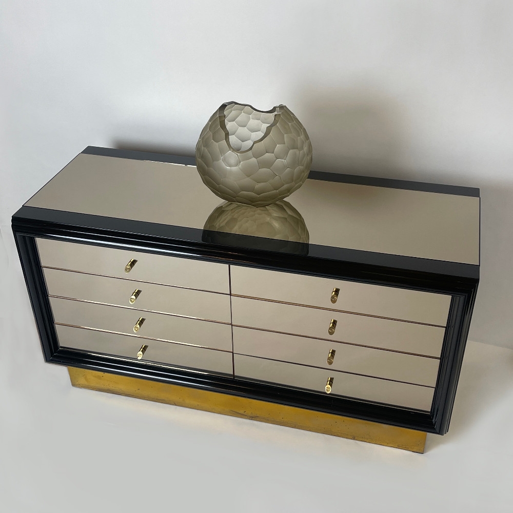 Gucci Late 20th Century Black Lacquered Wood & Bronzed Mirror Chest of Drawers