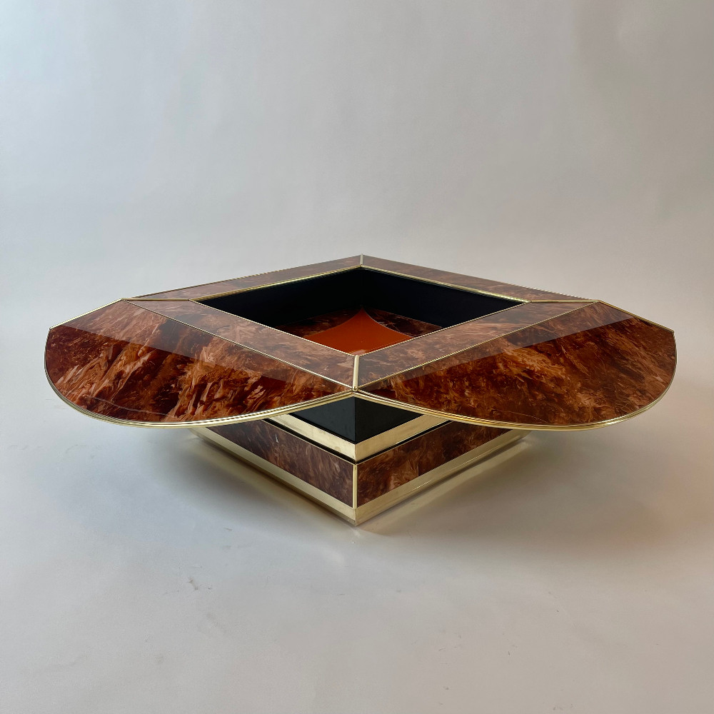 Late 20th Century Brown & Orange Murano Glass W/ Brass Finishings Cocktail Table