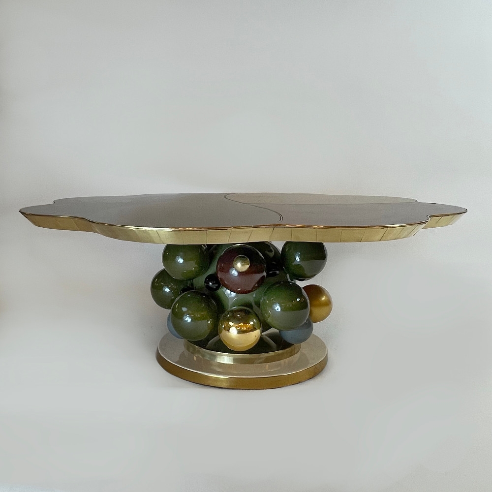 Late 20th Century Flower Shape w/ Opaline Glass & Ceramic Balls Coffee Table