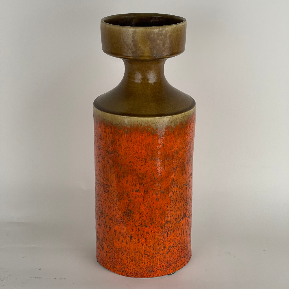 Late 20th Century Large Orange & Ocher Sculptural Ceramic Vase by Bruno Gambone