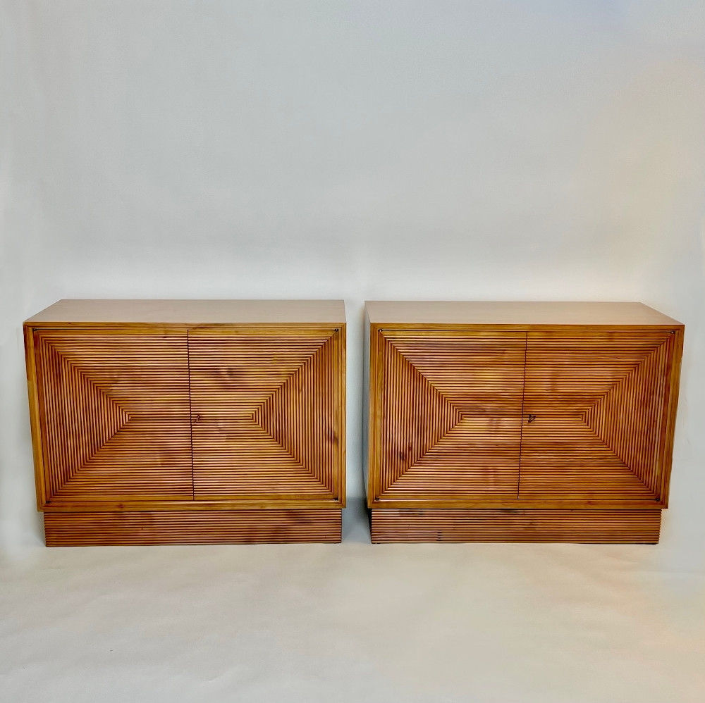 Mid-Century Modern Pair of Italian Cherry Veneer Cabinets w/ Breadsticks Doors