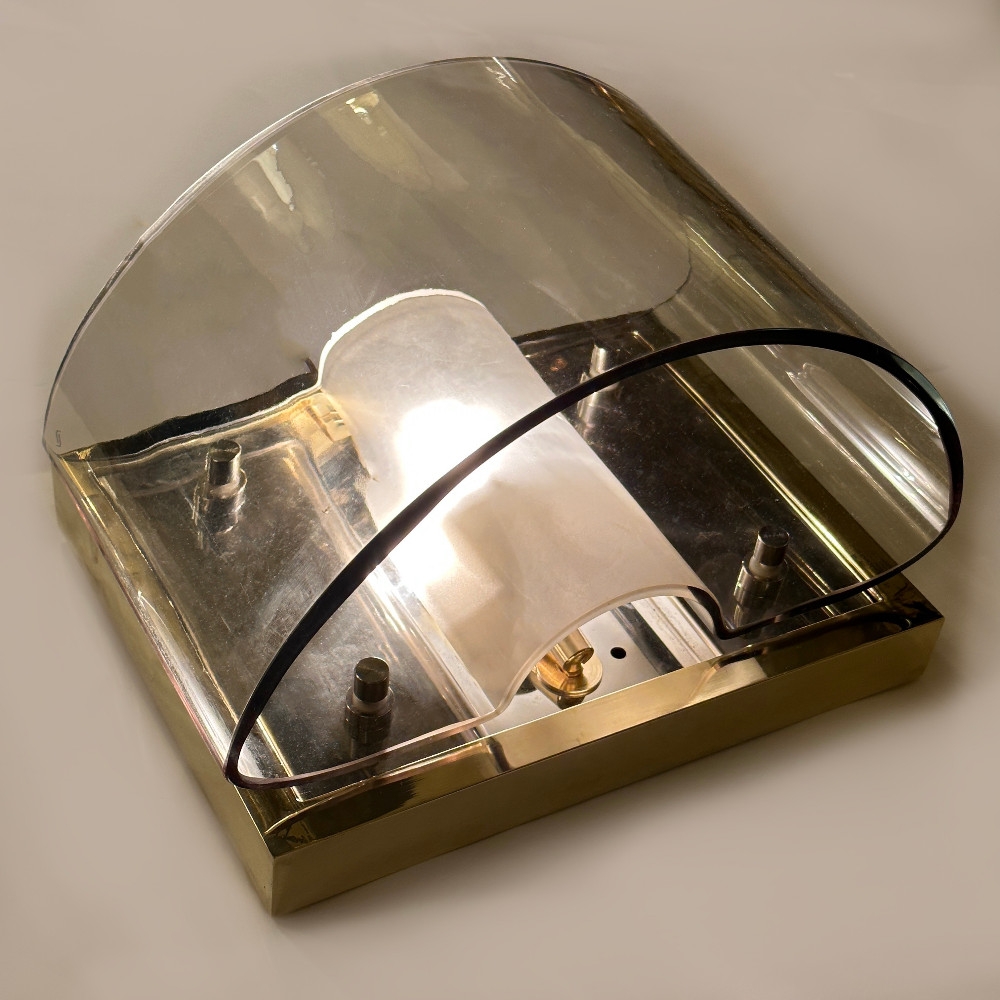 Late 20th Century Pair of Brass, Steel & Smoked Murano Glass by Vistosi