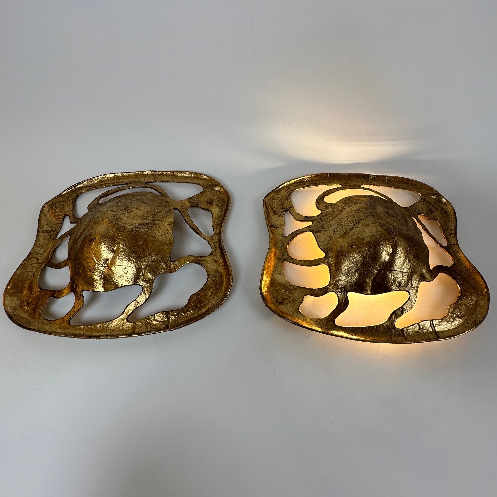 Late 20th Century Pair of Italian Sculptural Gilded Metal Wall Lights