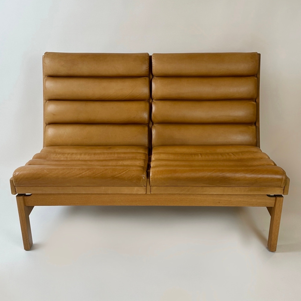 Mid-Century Modern Pair of Swedish Oak & Cognac Leather Sofas by K. E. Ekselius
