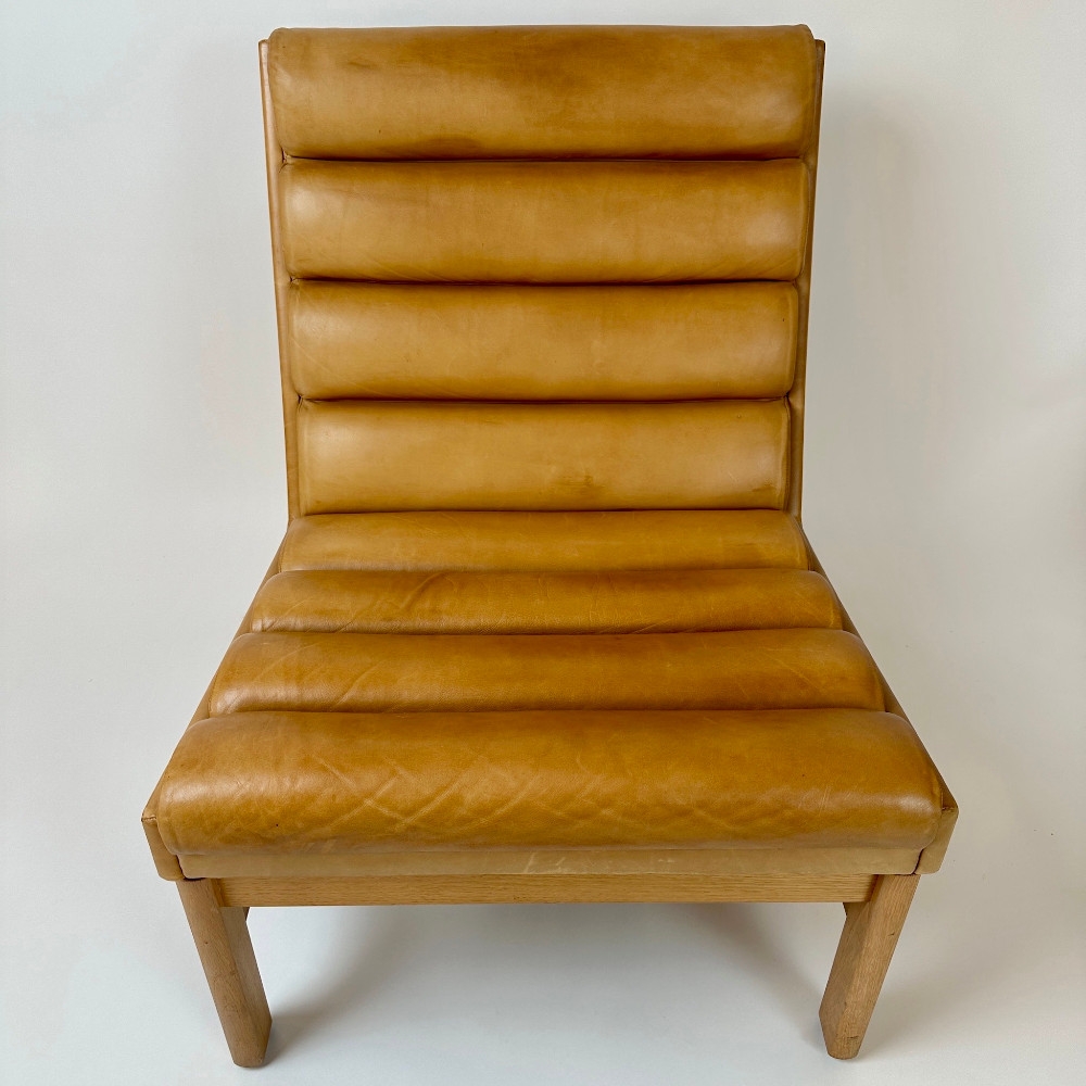 Mid-Century Modern Swedish Oak & Cognac Leather Lounge Chair by K. E. Ekselius