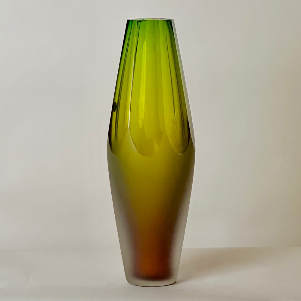 Late 20th Century Green Hand Faceted Murano Glass Vase by Vetreria Vivarini