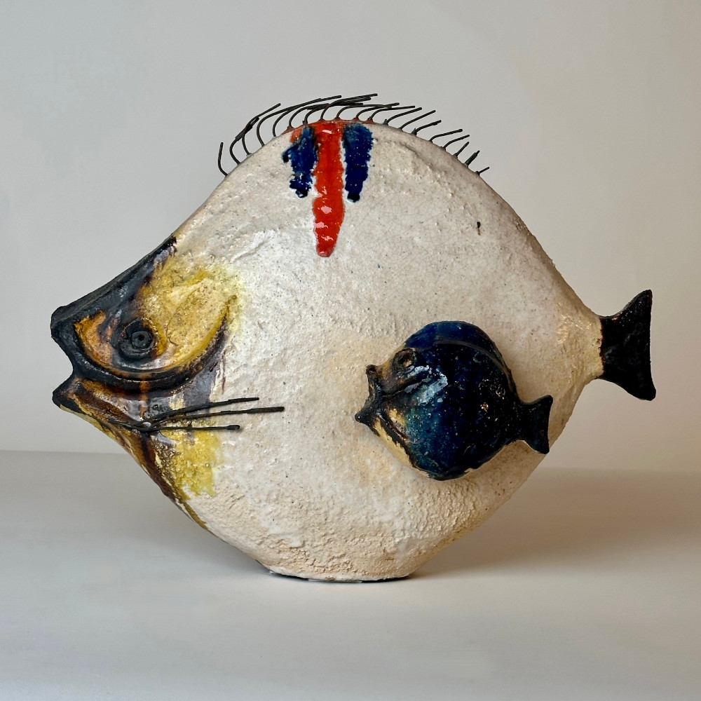 Mid-Century Modern Italian Glazed Ceramic Fish Sculpture by Ivo De Santis
