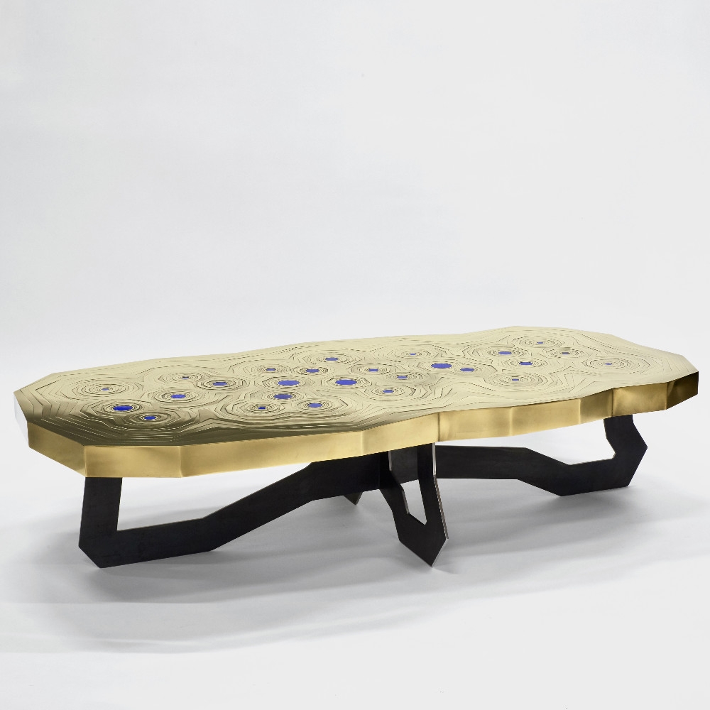 Brass Mosaic W/ Lapis Lazuli & Black Steel 