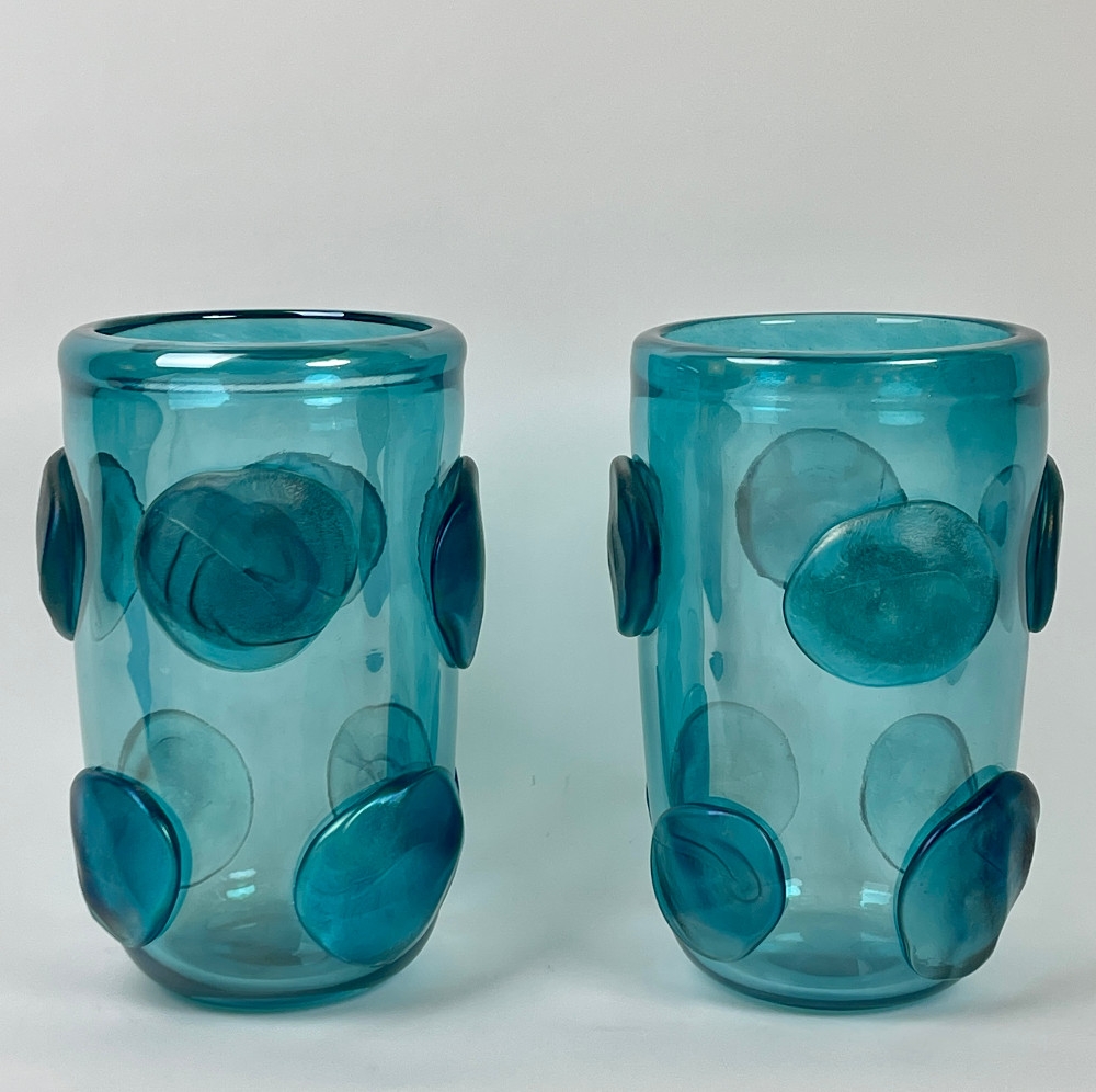 Late 20th Century Pair of Light Blue Murano Art Glass Vases